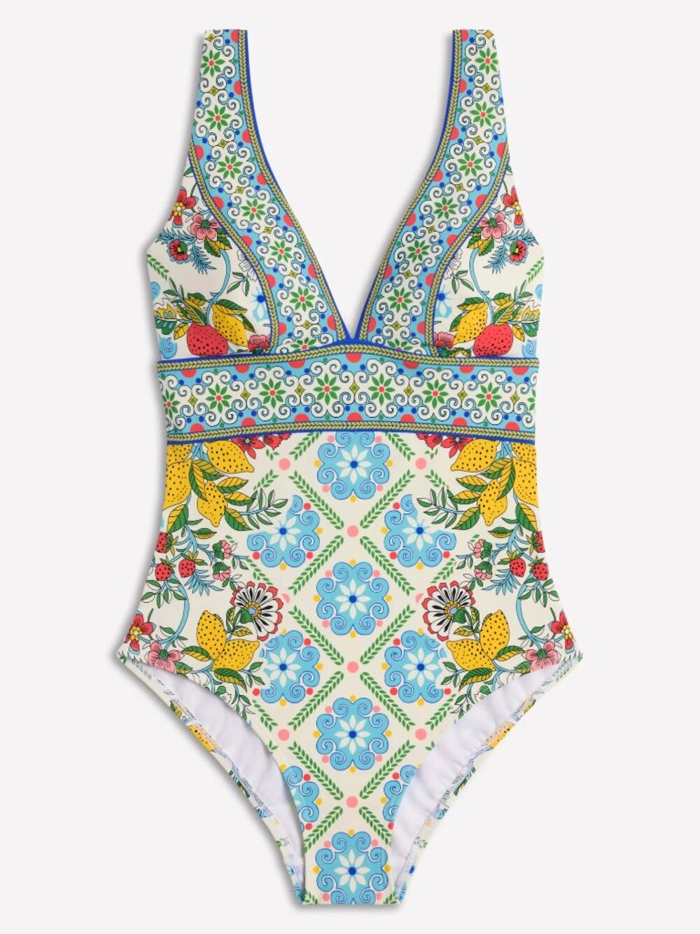 Boden Porto V-Neck Swimsuit-Multi, Citrus Vine Tile • Size 10